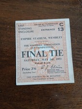 F.A. Cup Final Ticket Stubb for 1953 Final with Blackpool Beating Bolton Rovers