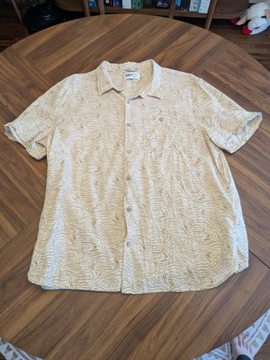 Wellen Men'sButton-Up Shirt Topography, Wood, Surfer, Linen Blend Camp Shirt XL
