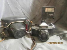 Vintage Hanimex Praktica Super TL camera with flash case Pentacon 1.8/50 lens