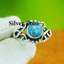 Blue Copper Turquoise Gemstone 925 Sterling Silver Handmade Ring Size 5 to 13