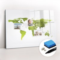 Glasmagnettafel Mit Marker Schwamm Magneten Aquarell Weltkarte 100X70 Cm