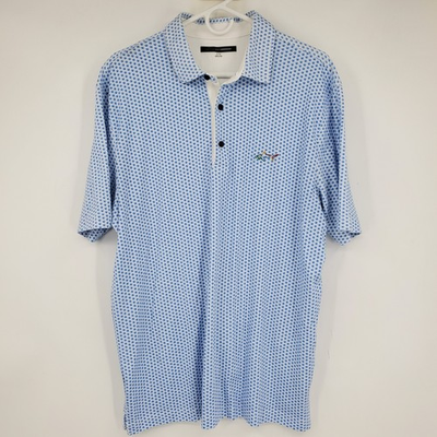 #ad Greg Norman Mens Golf Polo Shirt XL Blue Geometric Shark Logo Short Sleeve Prep $22.00