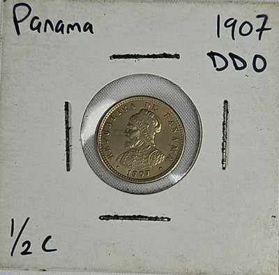 1907 Panama 1/2 Centesimo Panamanian Double Die Obverse Reverse RARE CuNi Km# 6
