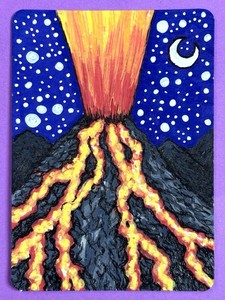 ACEO Art Card Cold Press Original Volcano 2.5in x 3.5in Murasaki  blind artist