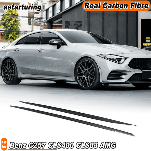 For Benz C257 CLS400 CLS550 CLS63 AMG 18-19 REAL Carbon Side Skirts Lip Spoiler  - Picture 1 of 13