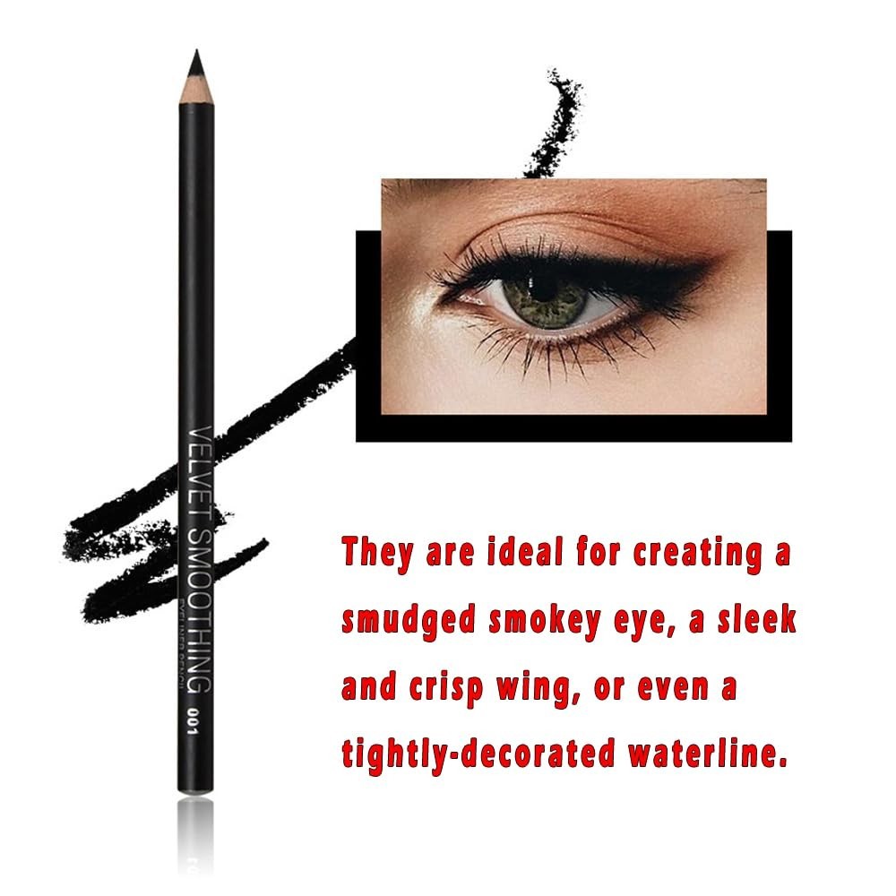 Black Eyeliner Pencil Set - 12 Pcs Matte Silky Formulas Waterproof Eye Crayon Li