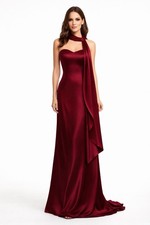 CHAU HY Elegant Strapless Dress with Neck Tie – Red