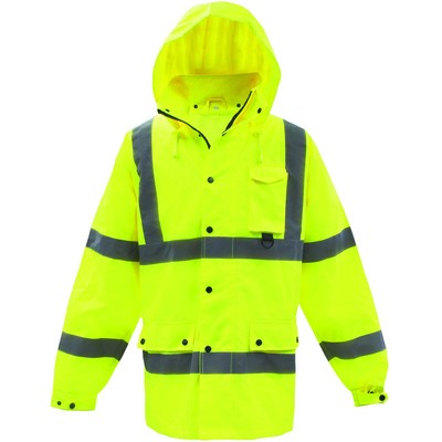 Boss 3NR6000 Yellow High Visibility Reflective Rain Jacket Raincoat Hood 2XL