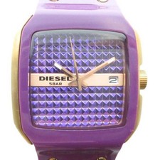 Diesel Dz-5132 Watch Quartz With Calendar Logo Purple Dial Gold Color Used 1ee93