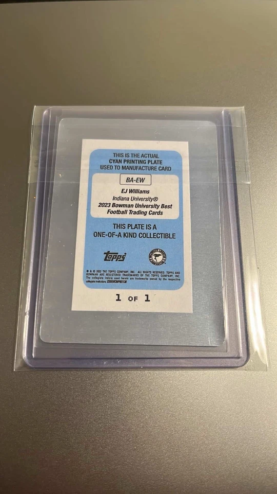 2023 Bowman University Football EJ Williams 1/1 Cyan Printing Plate Indiana IU - Image 2 of 2