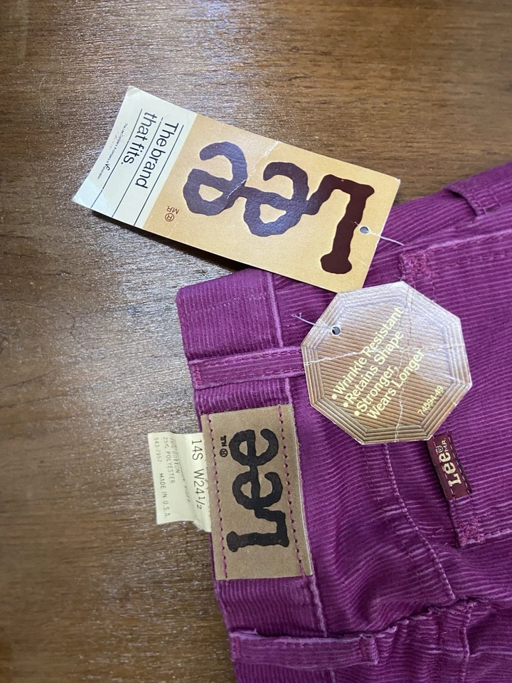 复古 Lee Girls London Rider Ultra Cord 裤子紫色 14S 24.5 灯芯绒 — 第 3/4 张图片