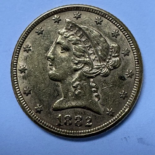 1882 US $5 Liberty Head Half Eagle Gold Coin