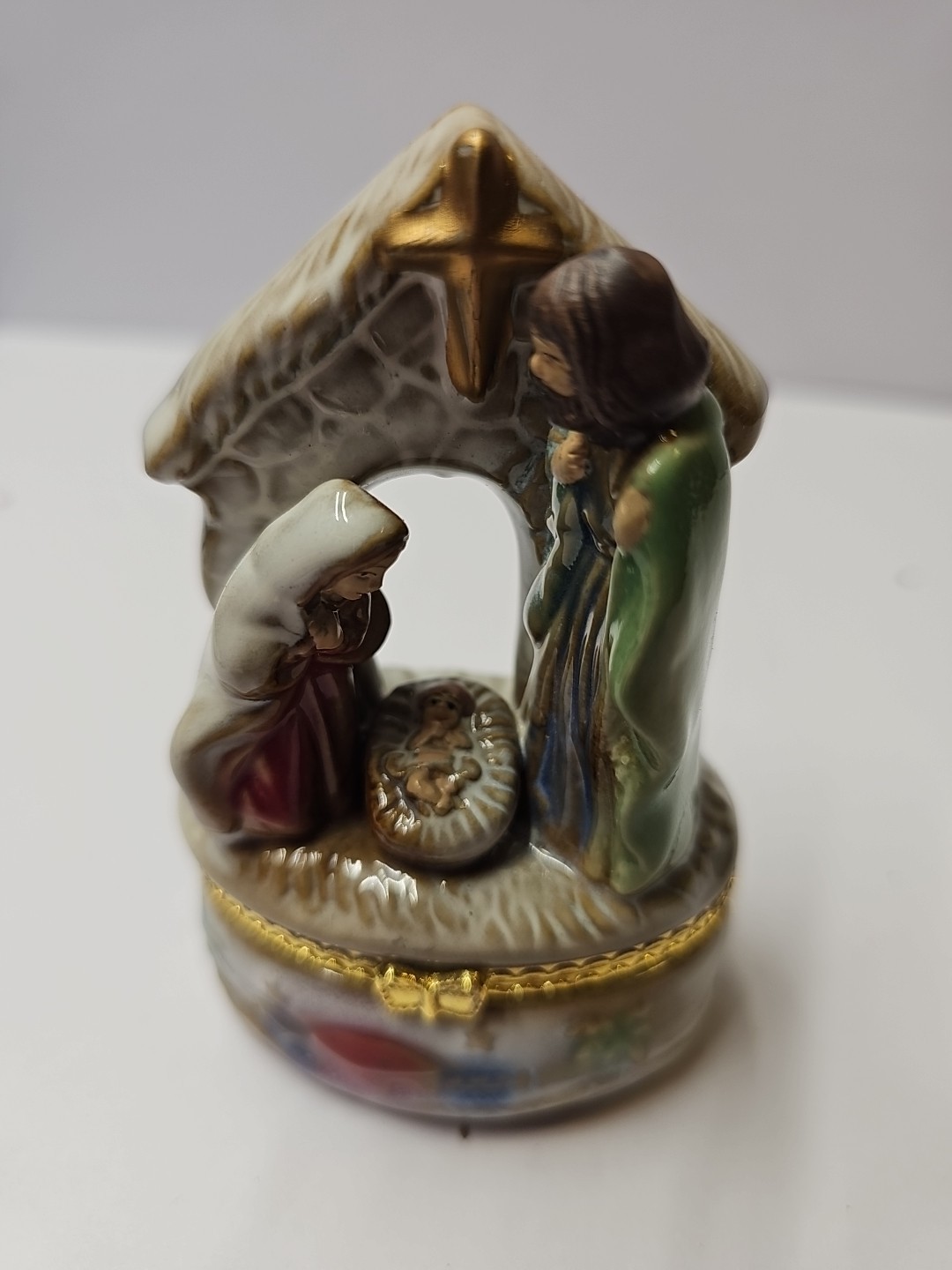 TRINKET BOX Christmas Nativity Scene Virgin Mary Joseph Baby Jesus Hinged