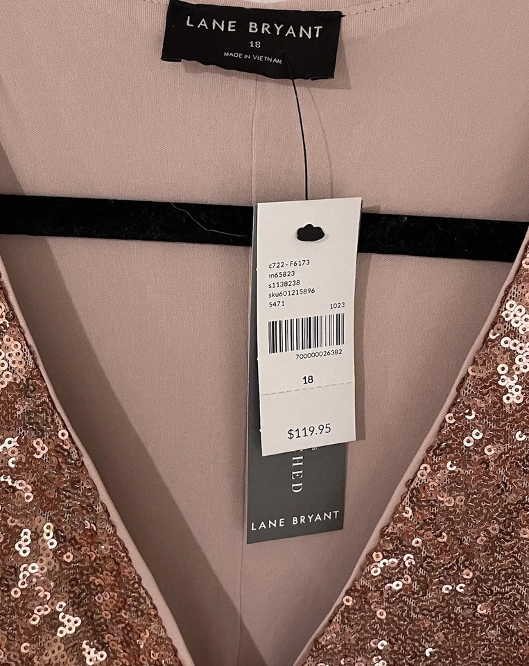 Lane Bryant Plus Size 18 Long Sleeve Sequin Wrap Dress Rose gold Holiday Fancy - Image 2 of 4