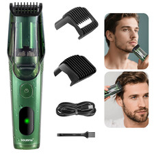 Built In Vacuum Hair Trim Shave Cordless Clipper Men Beard Face Mustache Skin