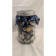 Vintage Mason Ball Jar of Assorted Sewing Buttons Sopplies Centerpiece