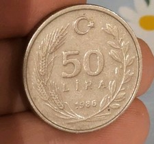 1986 Turkey 50 Lira KM# 966 Turkish Kurush Lira elli kurus coin T49