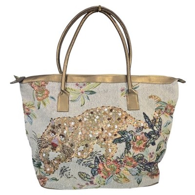 Signature Club By Adrienne Beaded Shoulder Bag Panther Tapestry