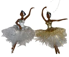 2 Vtg Ballerina Cake Cupcake Toppers 6” Gold & Silver Or Ornaments