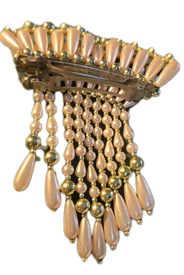 Pinza para el cabello estilo aleta imitación perla cuentas colgante pasador 4" ancho x 5,5" largo Foto 4 de 4