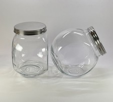 Set Of 2 Clear Glass Storage Jar Canister Tilt Or Stand Screw Top Chrome Lid