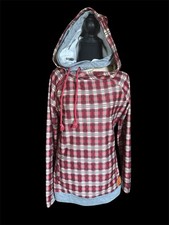 Ampersand Avenue Double Hooded Red Buffalo Plaid Sweatshirt Women s Size Medium