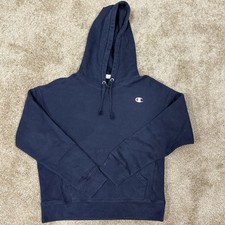 Vintage Reverse Weave Champion Hoodie Navy Youth Medium