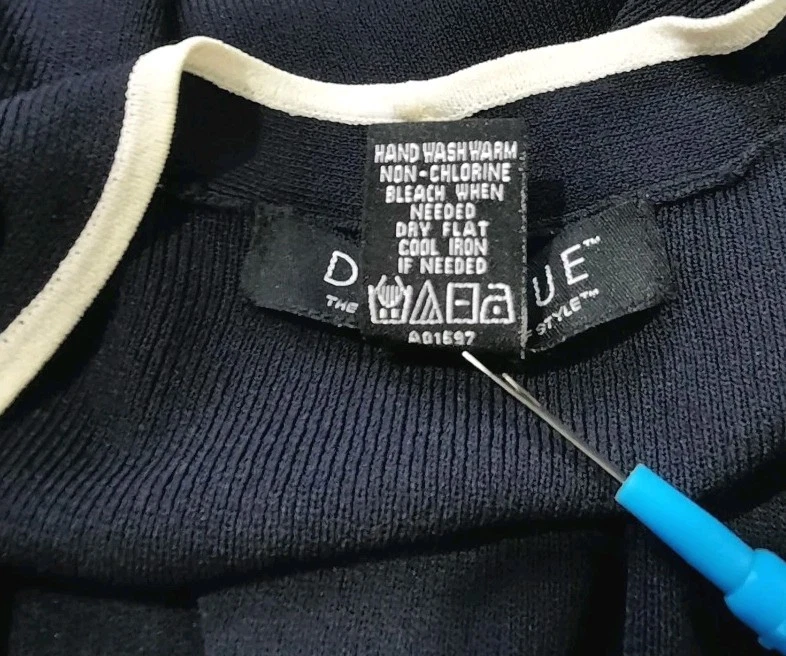 Cárdigan ligero Dialogue para mujer azul marino blanco ribete tejido crepé frente abierto L Foto 3 de 4