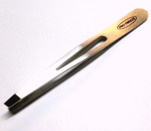 4" Eyebrow Tweezers Slanted Tip Stainless Steel Beauty Tool Stripe SILVER