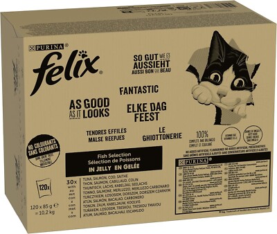 Felix As Good As It Looks Wet Cat Food in Jelly, Fish Variety Mix, (120 x 85 g)