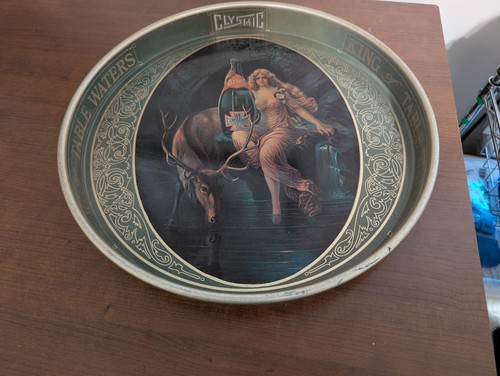Vintage Clysmic 14" Serving Tray "King Of Table Waters" Advertising Girl Elk
