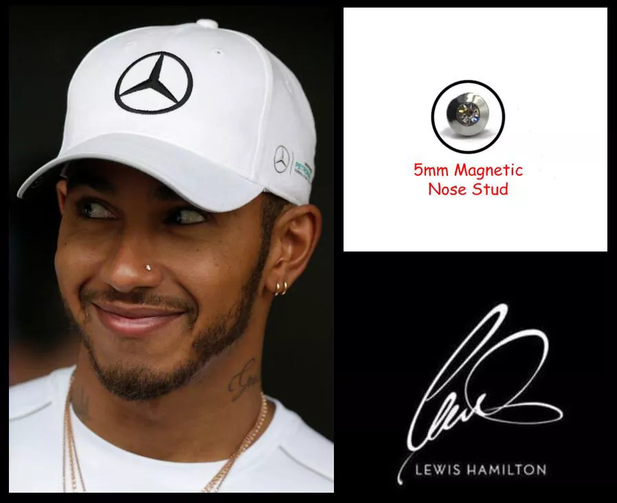 Men s Boys Lewis Hamilton 18ct White Gold Plated 5mm Magnetic Zirconia Nose Stud