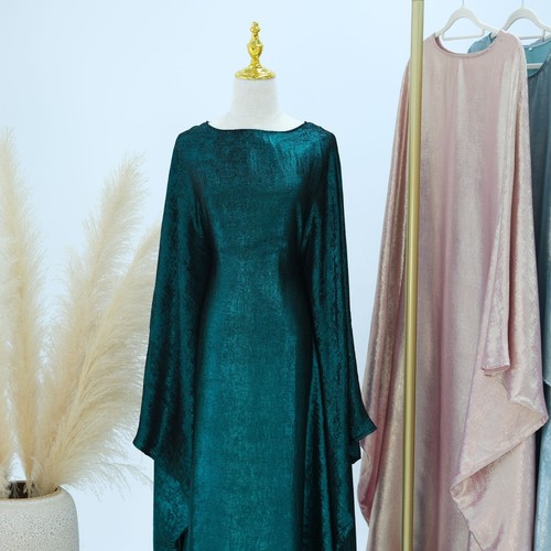 Muslim Women Maxi Dress Bat Sleeve Shiny Abaya Kaftan Arab Loose Robe Dubai Gown - Picture 7 of 42