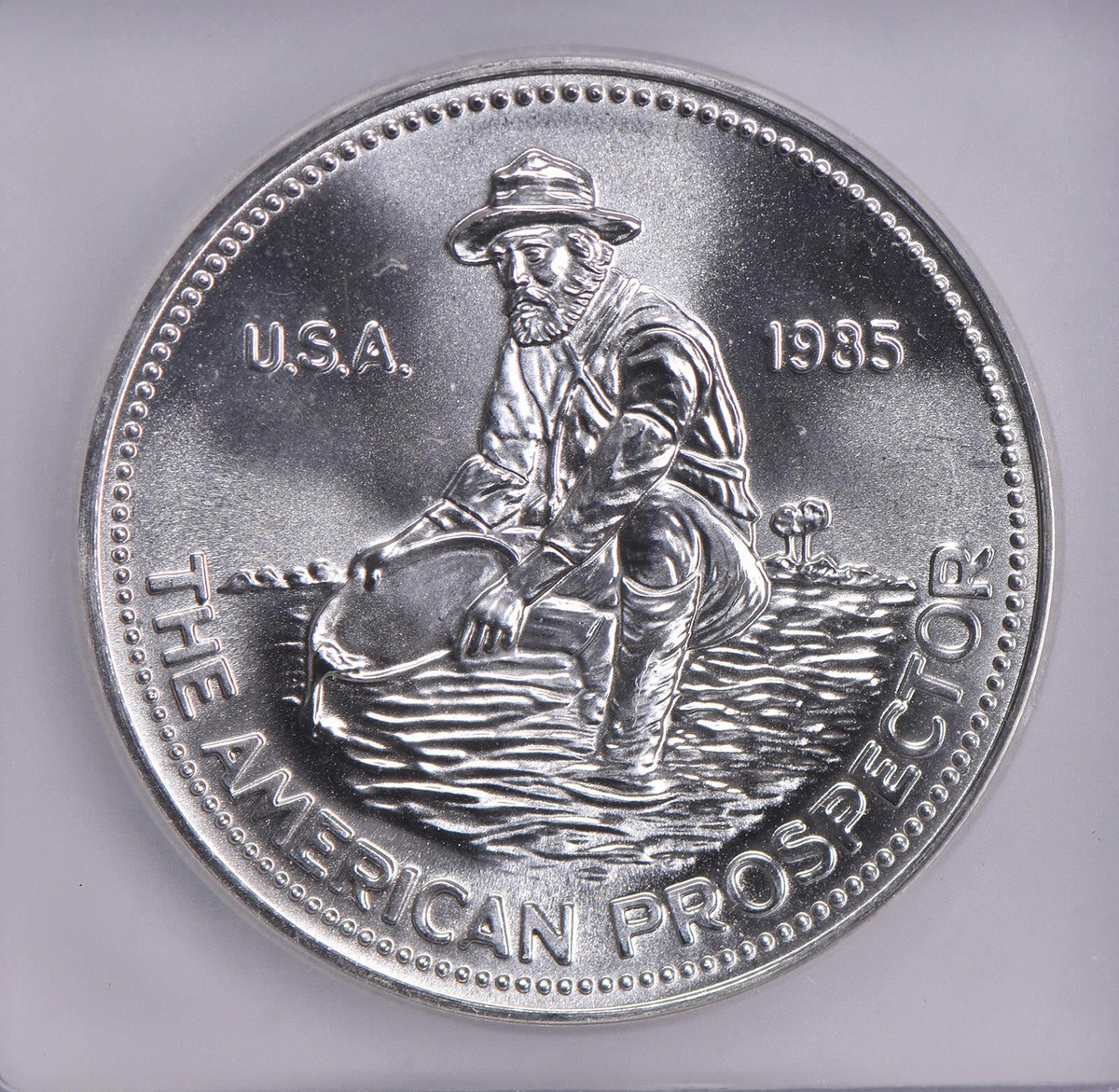 MS68 1985 Engelhard American Prospector 1 Troy Oz Silver Round ICG
