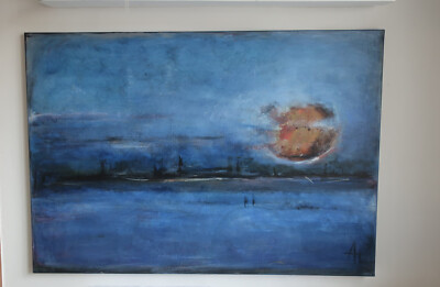Grosses Acrylgemälde in schönen kräftigen  blautönen,  70cm x 1m, modern,