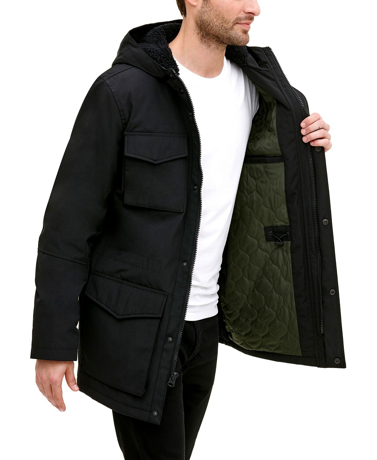 Sherpa-Lined Hooded Parka Black M 