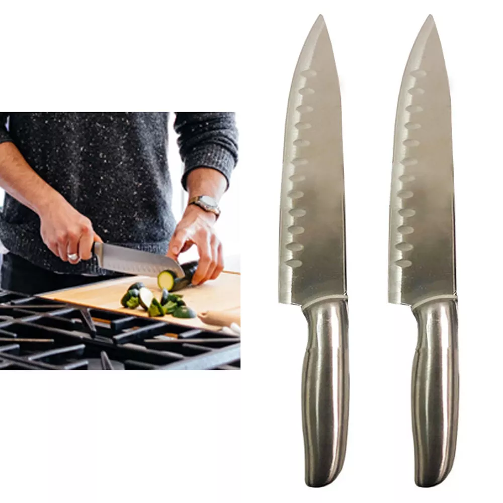 2pc Stainless Steel Santoku Knives Sharp Hollow Edge Chef Knife