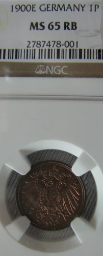 1 Pfennig 1900 E Kaiserreich NGC MS 65 RB Red Brown Copper Germany Uncirculated