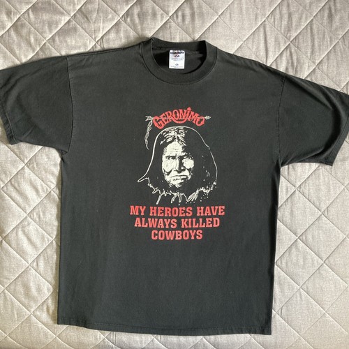 Vintage Geronimo Black T Shirt Men’s XL Native American 90s Grunge Cowboys