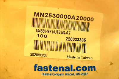 QTY 100- FASTENAL 304 SS Hex Nut M4-0.7 MN2530000A20000