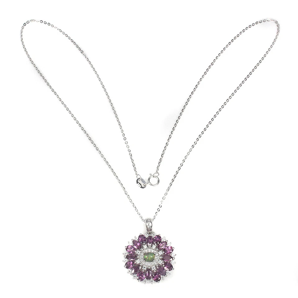 Collar de plata de ley 925 ópalo negro 5x4 mm gemas de rodolita joyas de piedras preciosas Foto 3 de 4