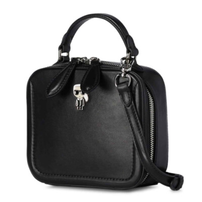 New KARL LAGERFELD K/IKONIK Leather Top-Handle Bag - Black 215W3053