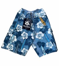 Surf Shorts Boys Size 4 Swim Drawstring Hook And Loop Pockets Blue Polyester