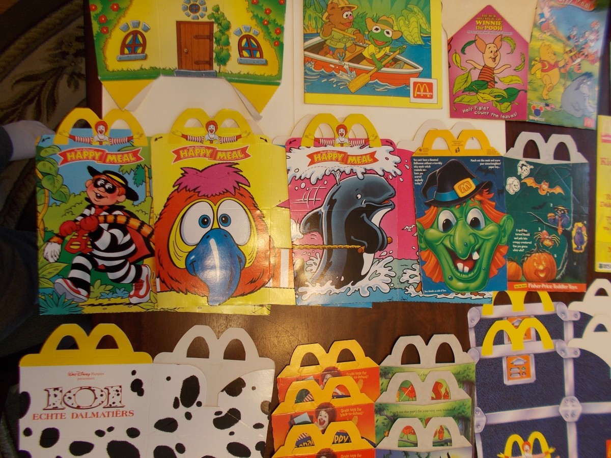 LOT OF 32 VINTAGE McDonalds HAPPY MEAL BOXES + EXTRAS SEE PICTURES