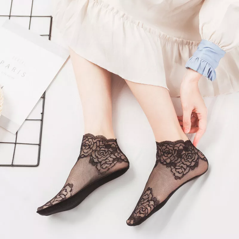1 Pairs Lace Flower Boat Socks Non slip Ankle Socks Invisible Socks for Women