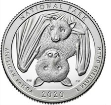 2020 P & D American Samoa ATB National Park Samoan Fruit Bat Quarter _2 coin set