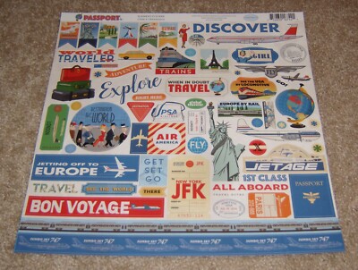 Echo Park/Carta Bella 12x12 Cardstock Element Sticker Sheet ~ Travel...Passports