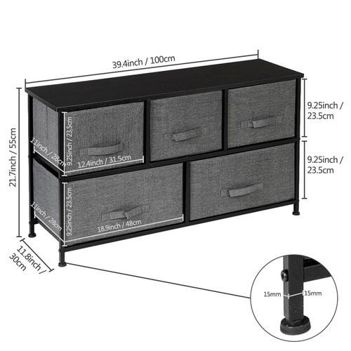 Modern Chest of Drawers Fabric 5 Drawer Dresser Cabinet for Bedroom Living Room - Picture 12 of 13