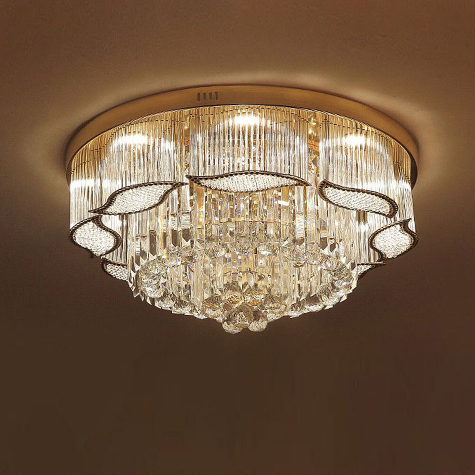 Us modern crystal led ceiling light chandelier flush mount lamp