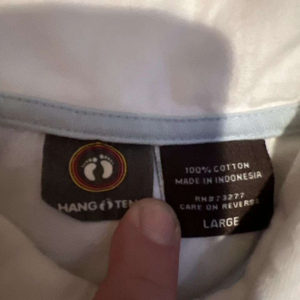 Camisa Polo Vintage Años 70 Retro HANG TEN Logo Hombre’s Grande Blanca Surfista Foto 3 de 4